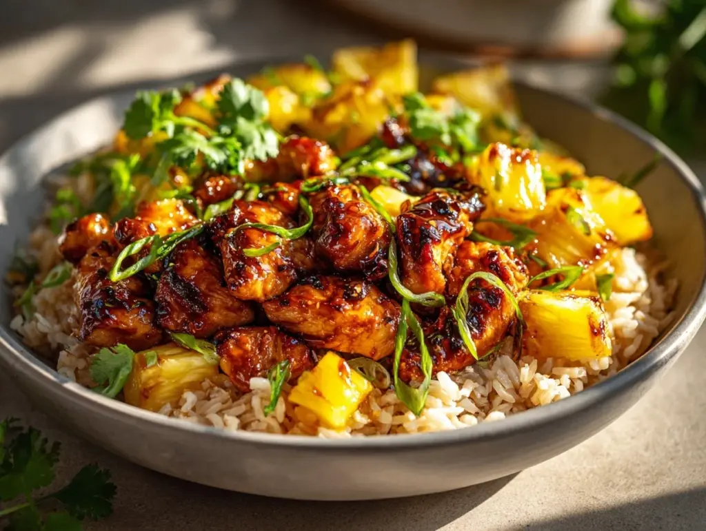 teriyaki pineapple chicken rice bowls - featured image