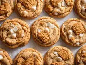 white chocolate chip Biscoff stuffed cookies - featured image