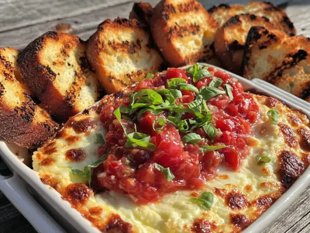 baked goat cheese bruschetta dip - featured image