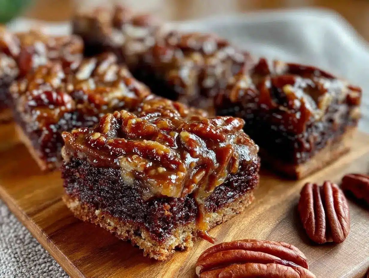 caramel pecan pie brownie bars preparation steps