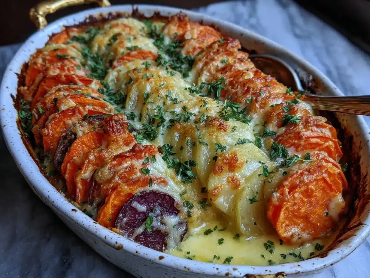 cheesy root vegetable gratin preparation steps