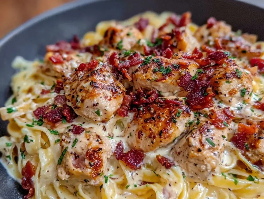 creamy chicken bacon ranch pasta - featured image