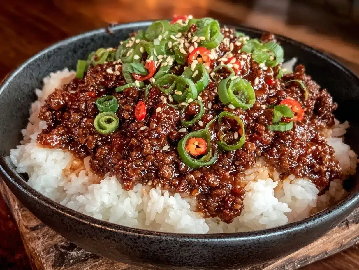 Korean ground beef bowl preparation steps