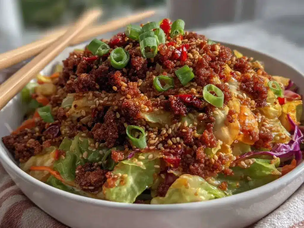 spicy egg roll in a bowl - featured image