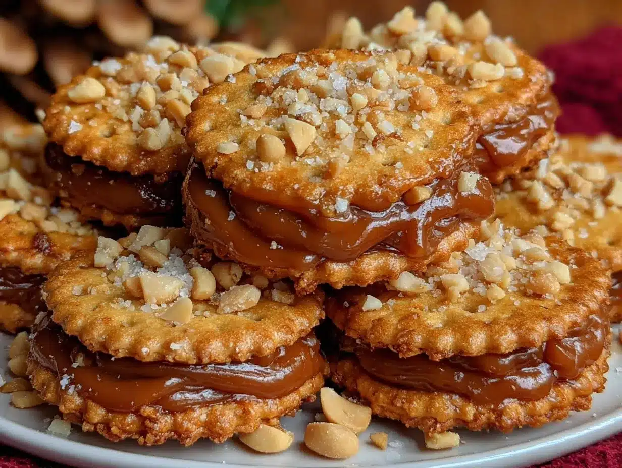 Caramel Peanut Ritz Cracker Treats preparation steps