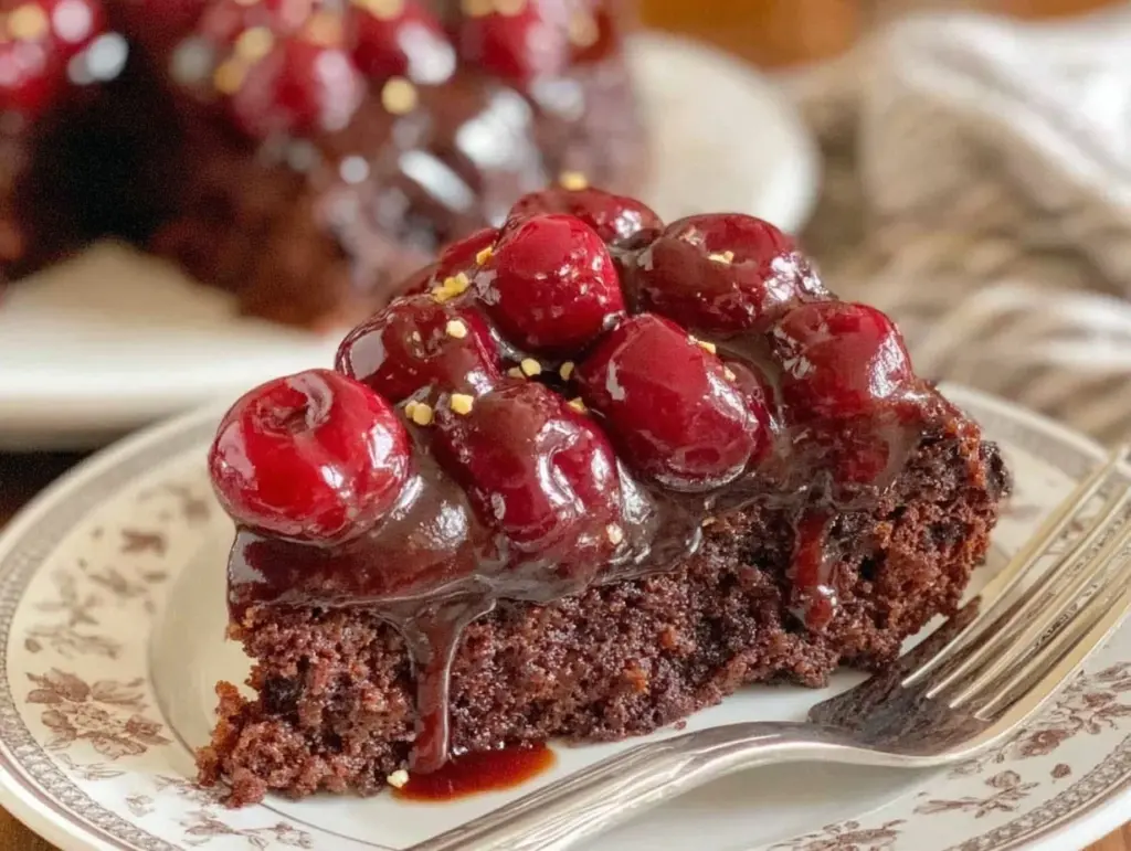 chocolate cherry upside down cake - featured image