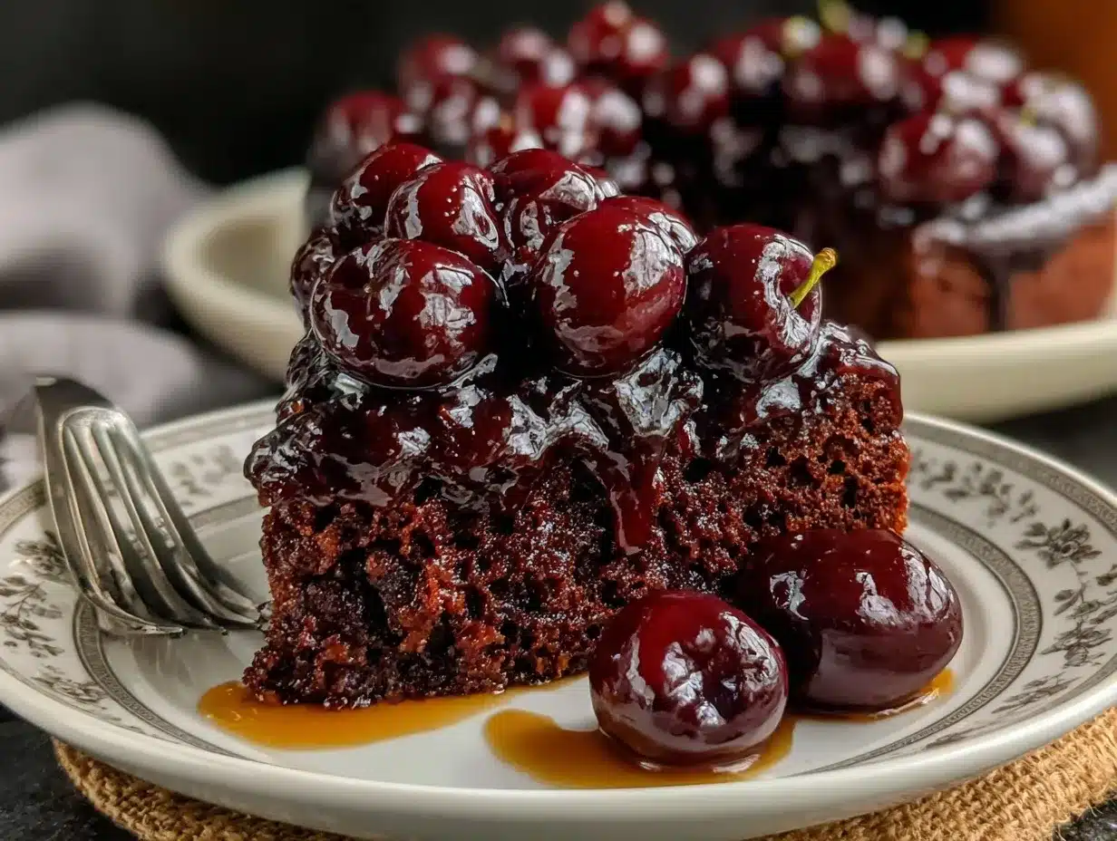 chocolate cherry upside down cake preparation steps