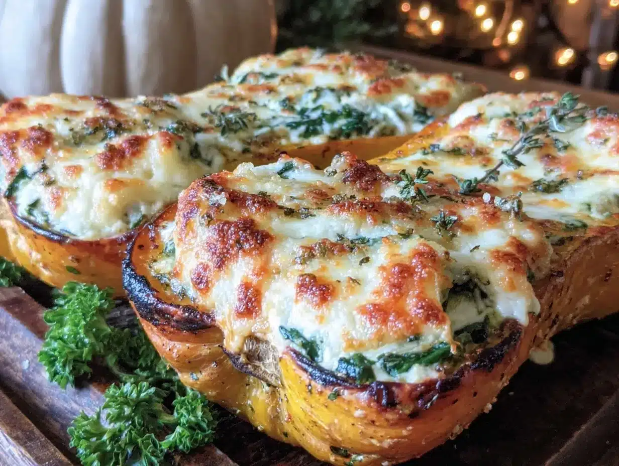 creamed spinach stuffed butternut squash preparation steps