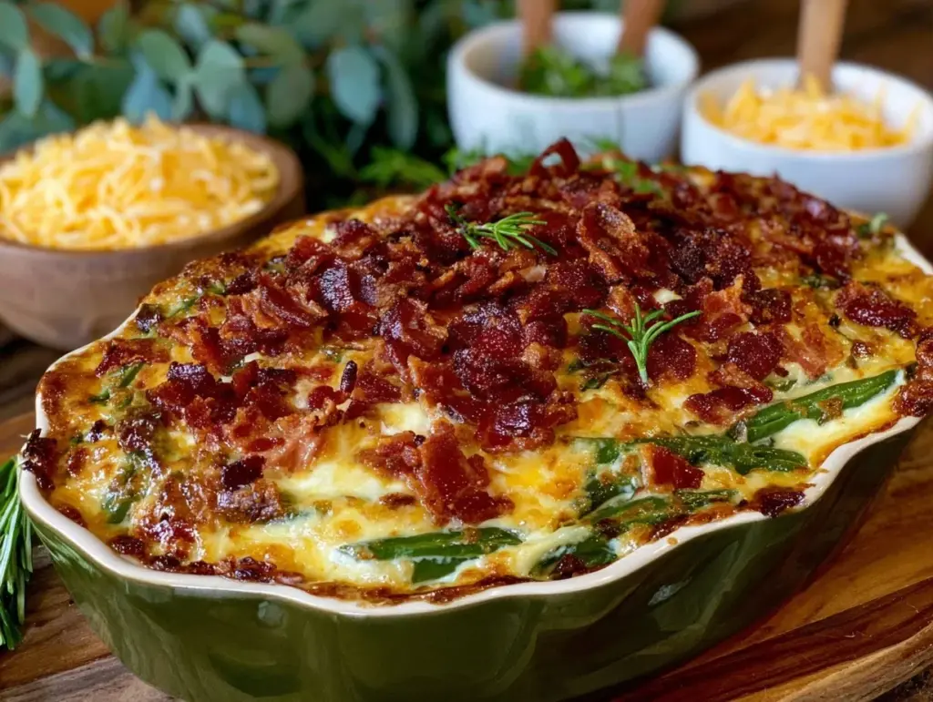 creamy bacon green bean casserole - featured image