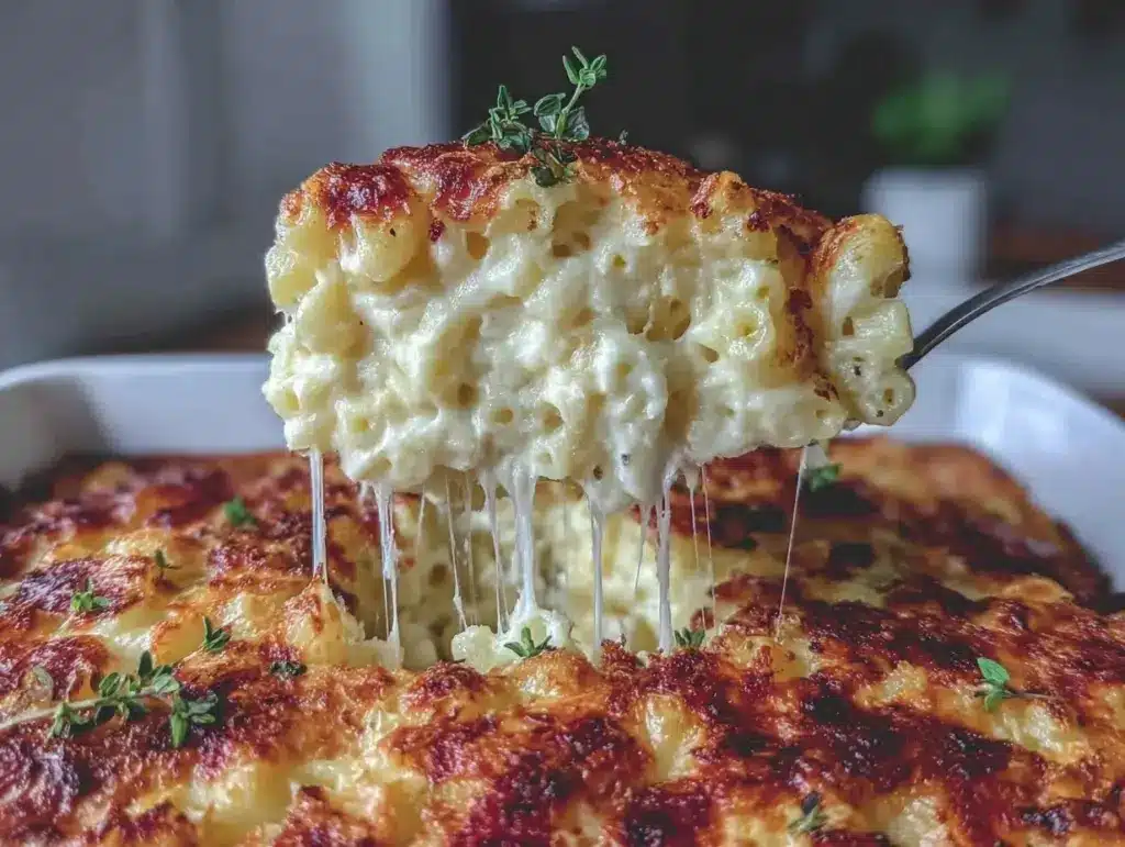 creamy baked mac and cheese - featured image