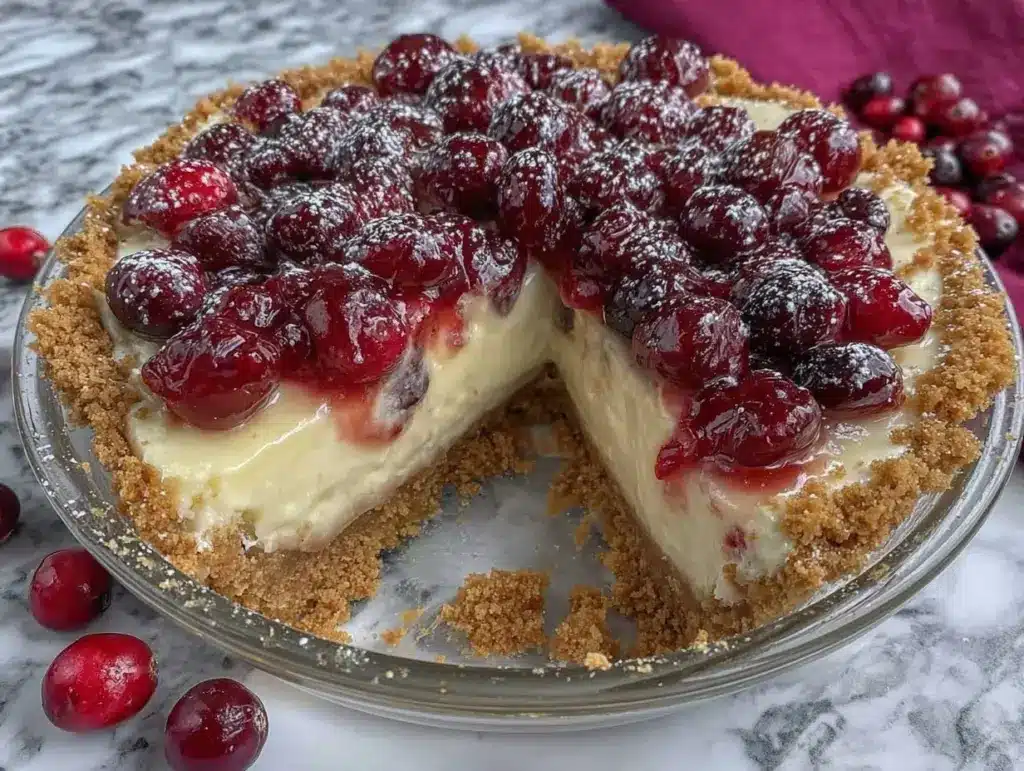 creamy cranberry cheesecake pie - featured image