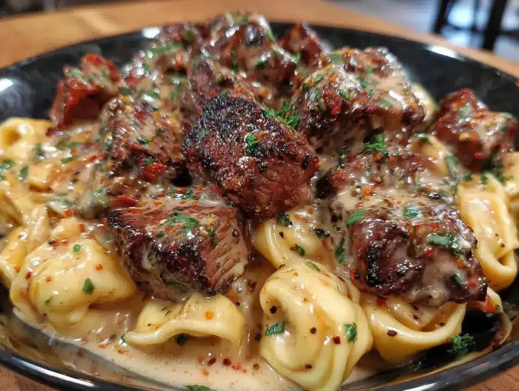 creamy garlic steak tortellini - featured image