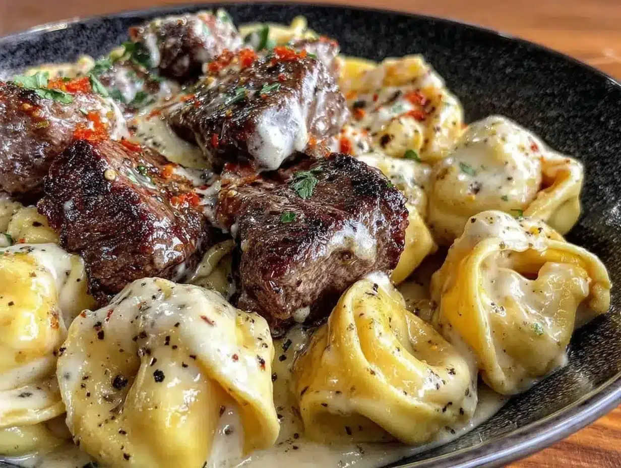 creamy garlic steak tortellini preparation steps