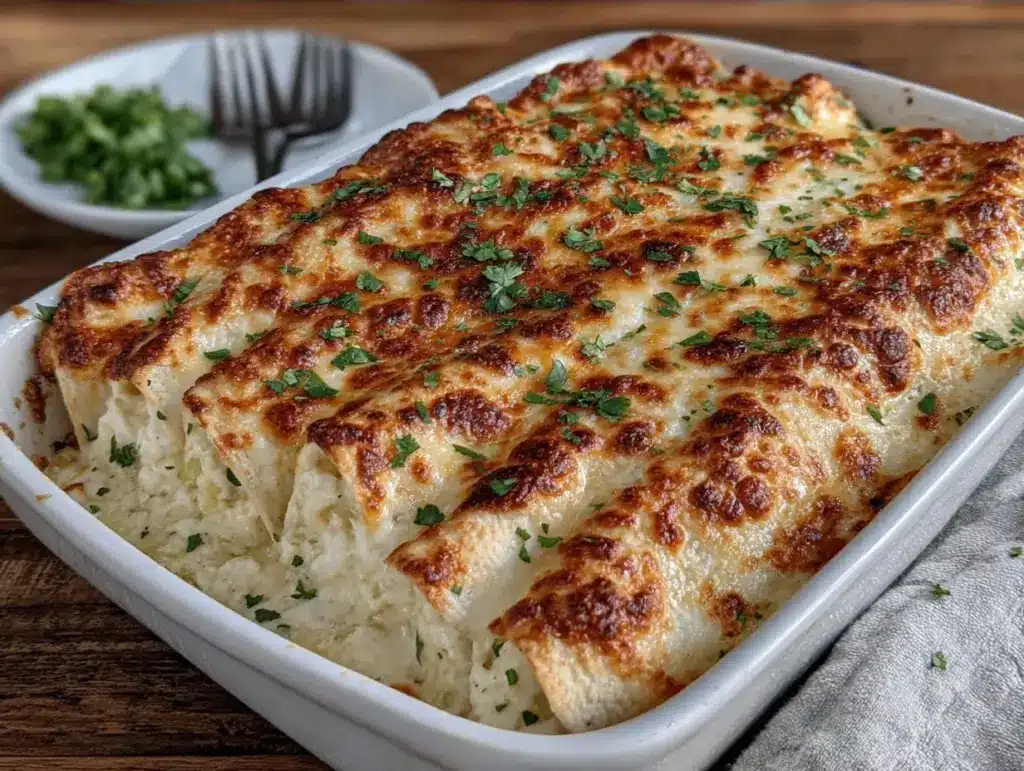 creamy white chicken enchiladas - featured image
