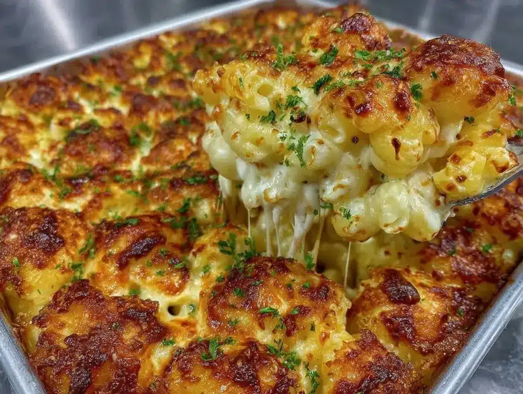 crispy baked mac and cheese casserole - featured image