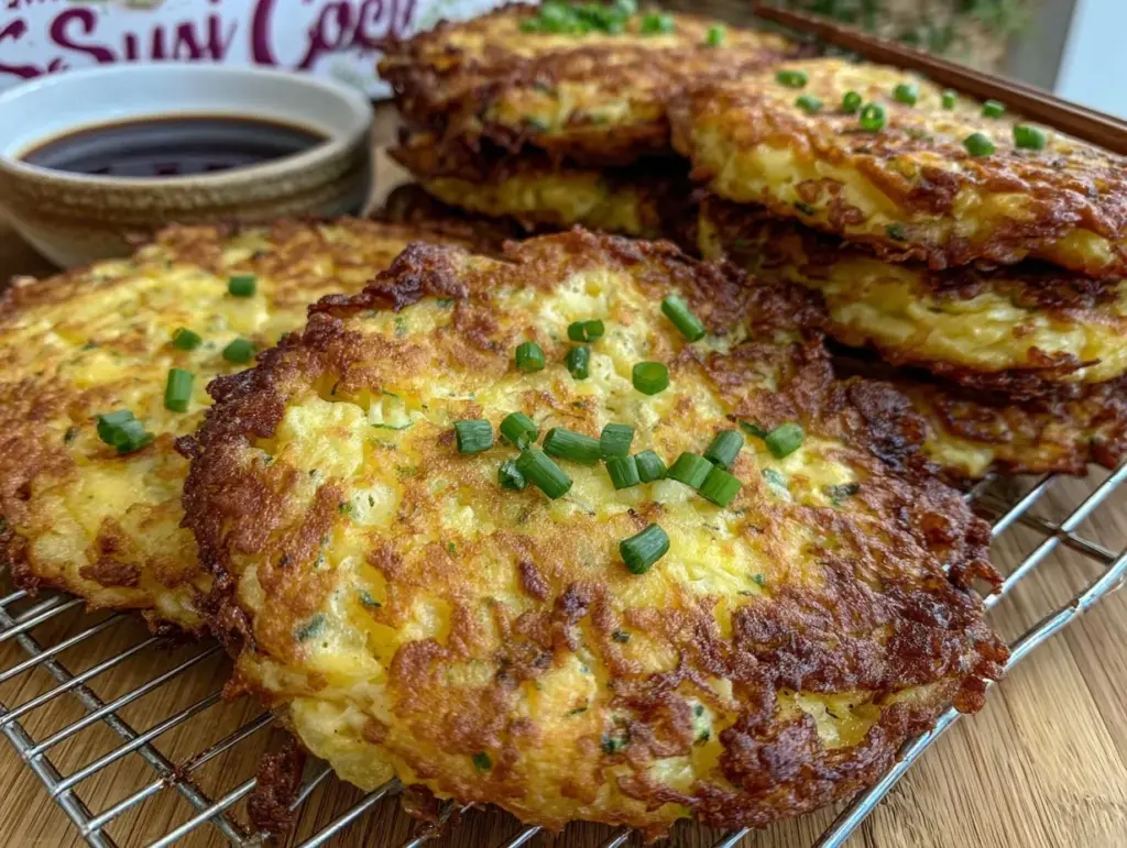 crispy gamjajeon pancakes with cheese - featured image