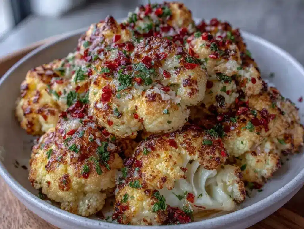 crispy garlic butter roasted cauliflower - featured image
