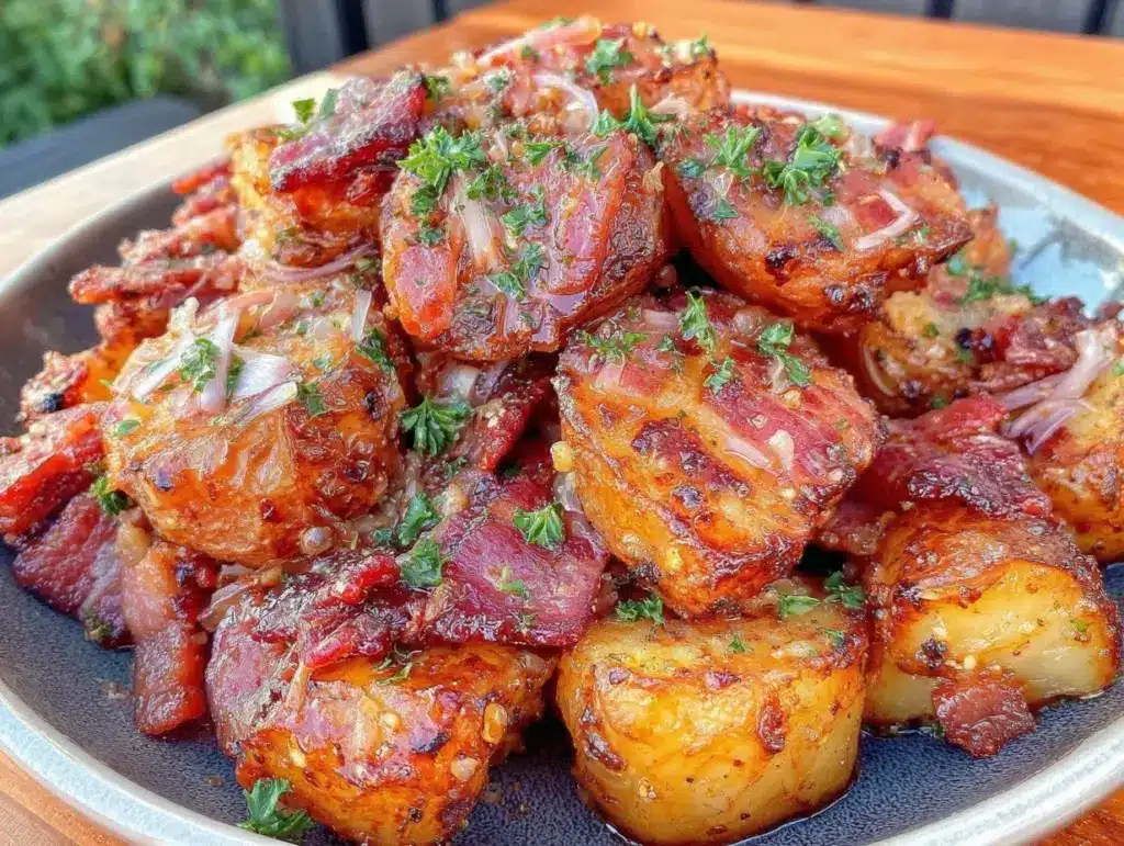 crispy honey bacon roasted potatoes - featured image