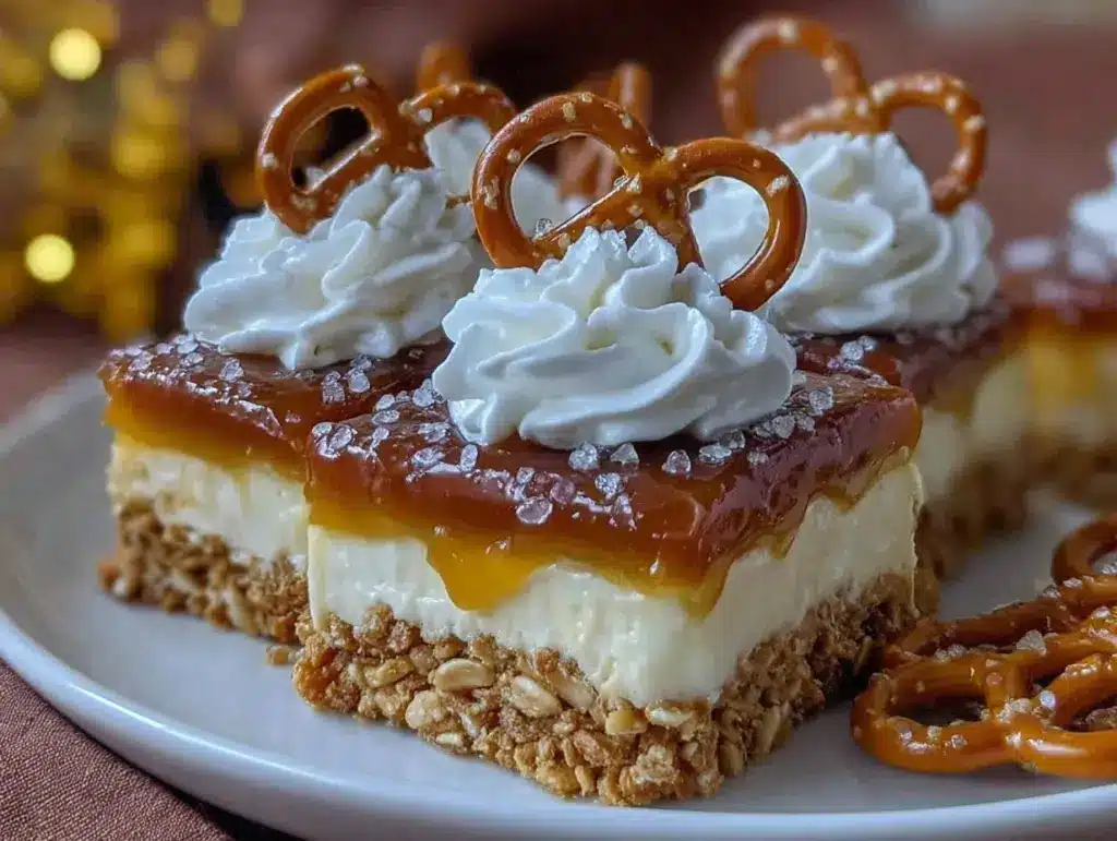 no-bake salted caramel pretzel bars - featured image