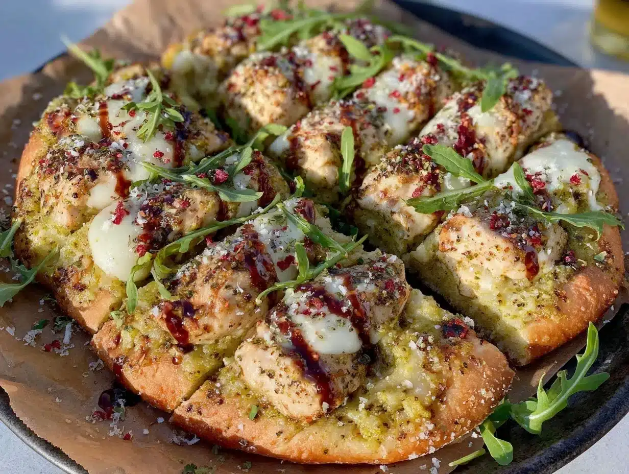 pesto chicken flatbread preparation steps
