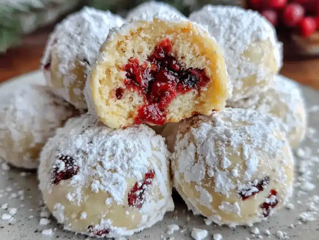 Raspberry Almond Snowball Cookies - featured image