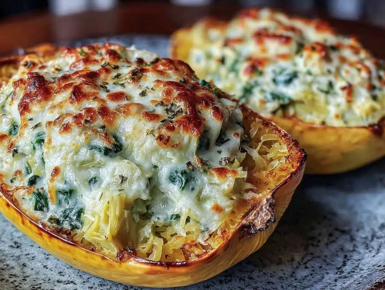 spinach artichoke stuffed spaghetti squash preparation steps