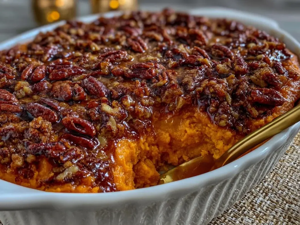 sweet potato casserole with pecans - featured image