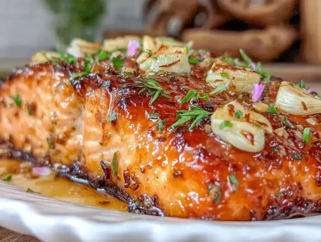 baked salmon with honey garlic glaze - featured image