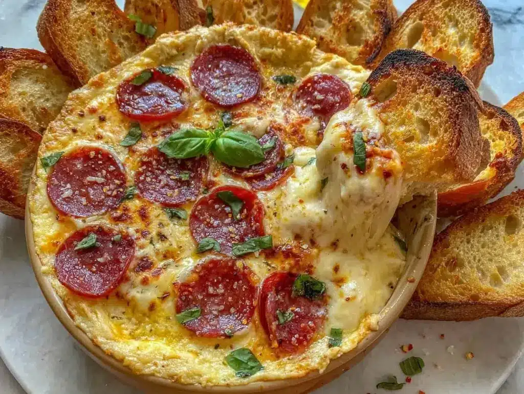 cheesy garlic bread pizza dip - featured image