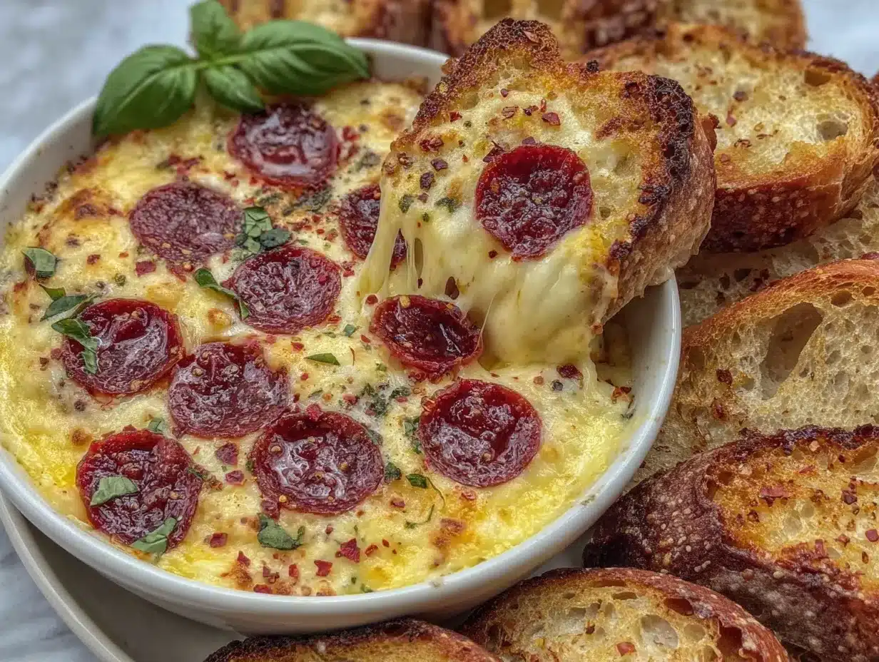 cheesy garlic bread pizza dip preparation steps
