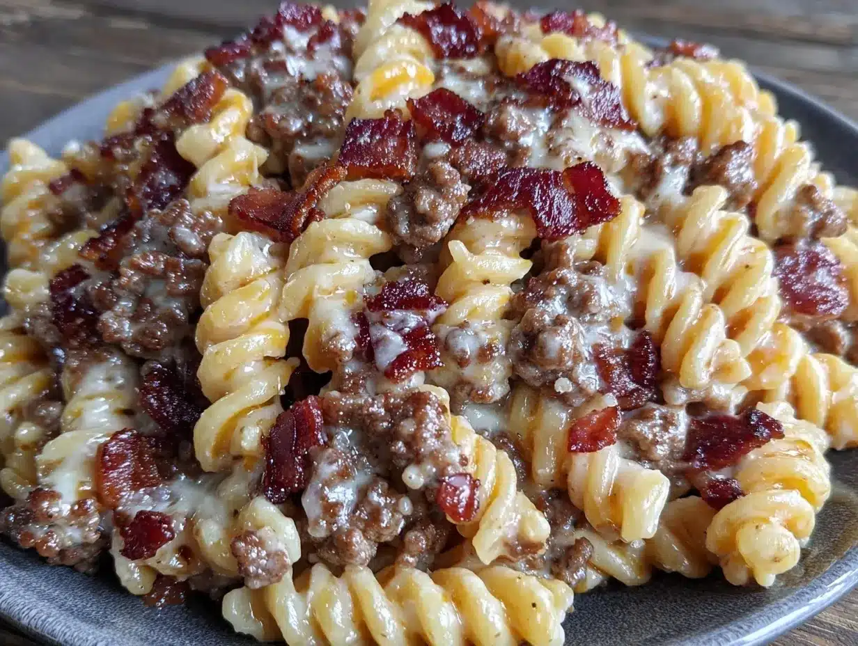 creamy bacon cheeseburger pasta bake preparation steps