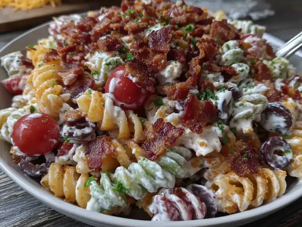creamy bacon ranch pasta salad - featured image