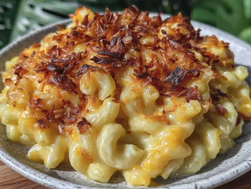 creamy baked cheddar mac and cheese - featured image