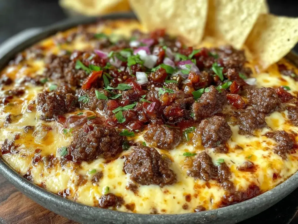 creamy chili con queso with ground beef - featured image