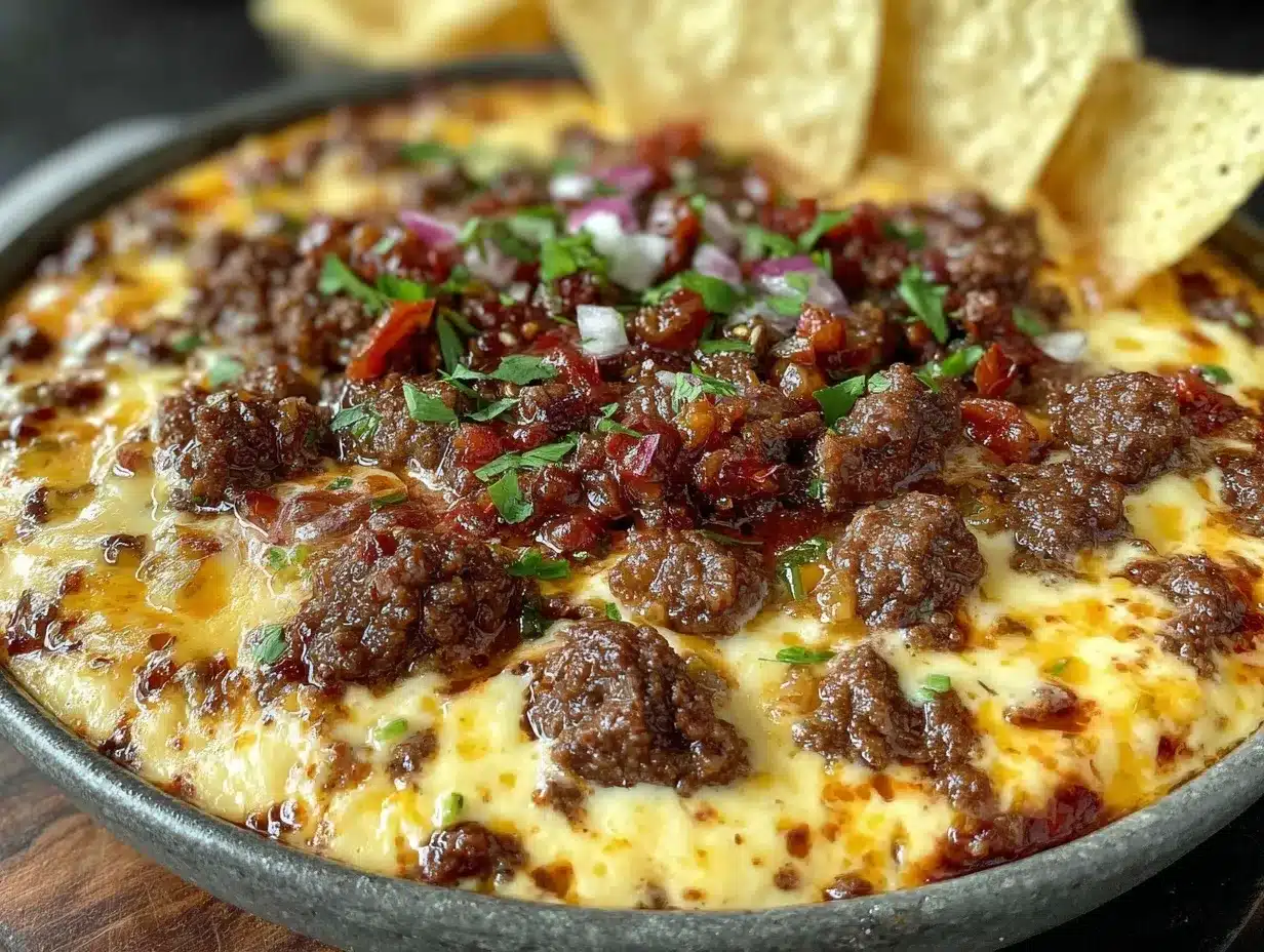 creamy chili con queso with ground beef preparation steps
