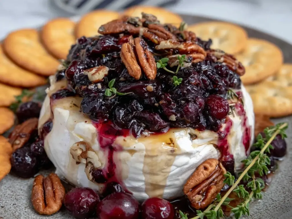 creamy cranberry pecan baked brie - featured image