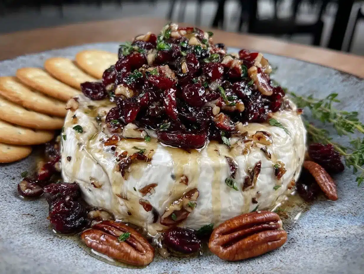 creamy cranberry pecan baked brie preparation steps