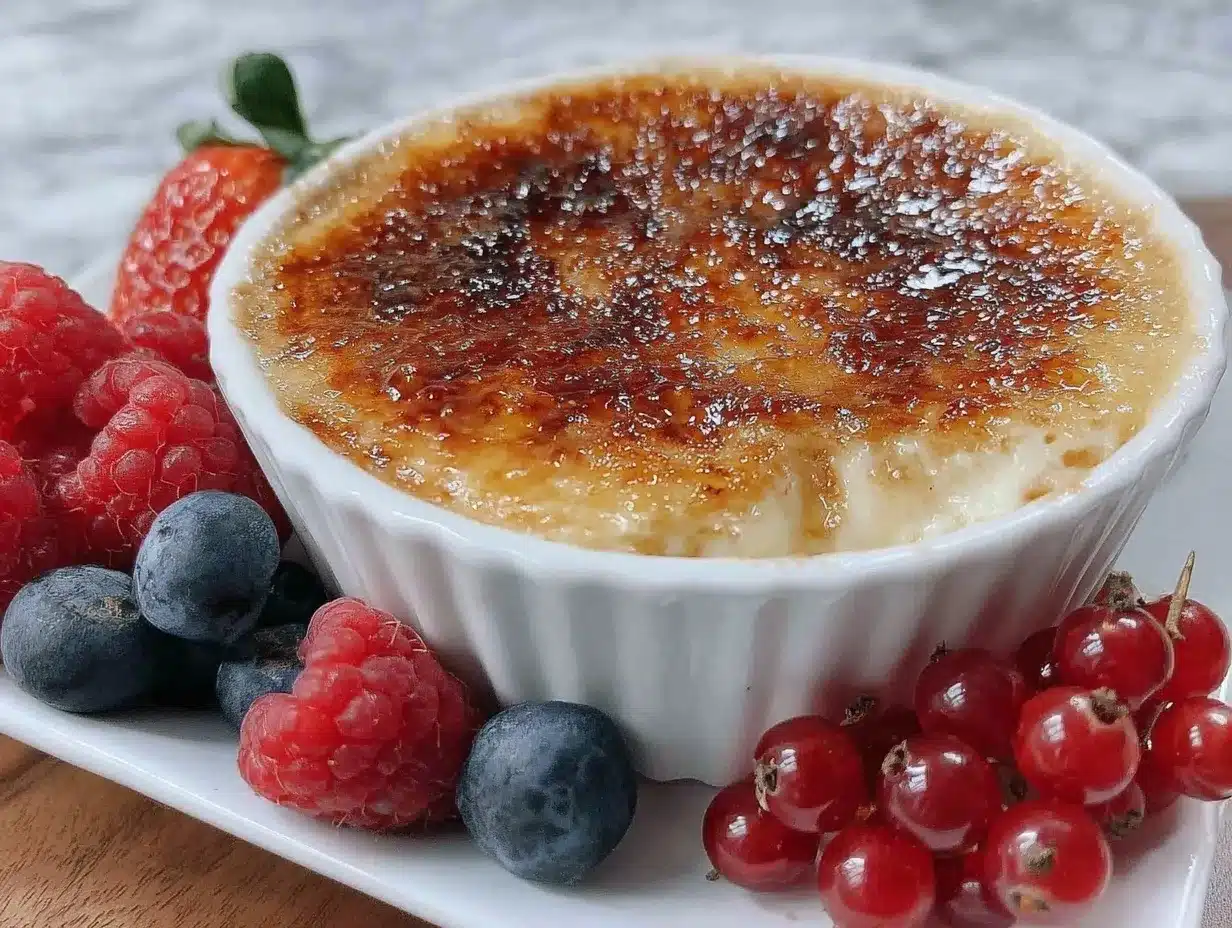 creamy French crème brûlée with berries preparation steps