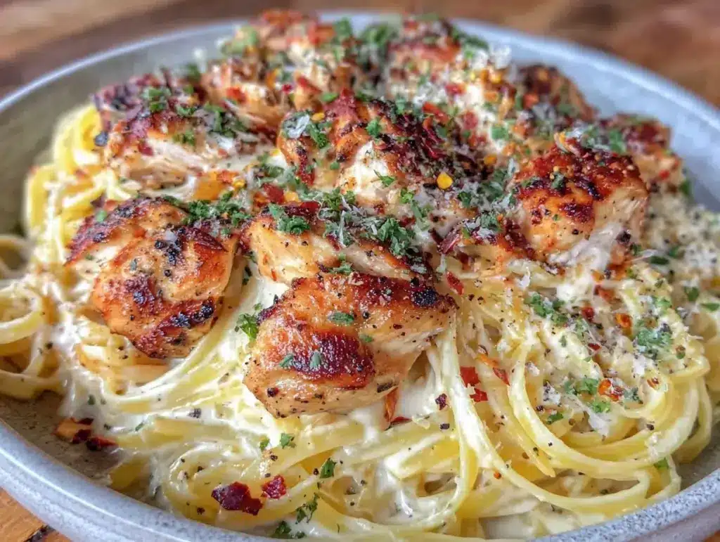 creamy garlic parmesan pasta with chicken - featured image