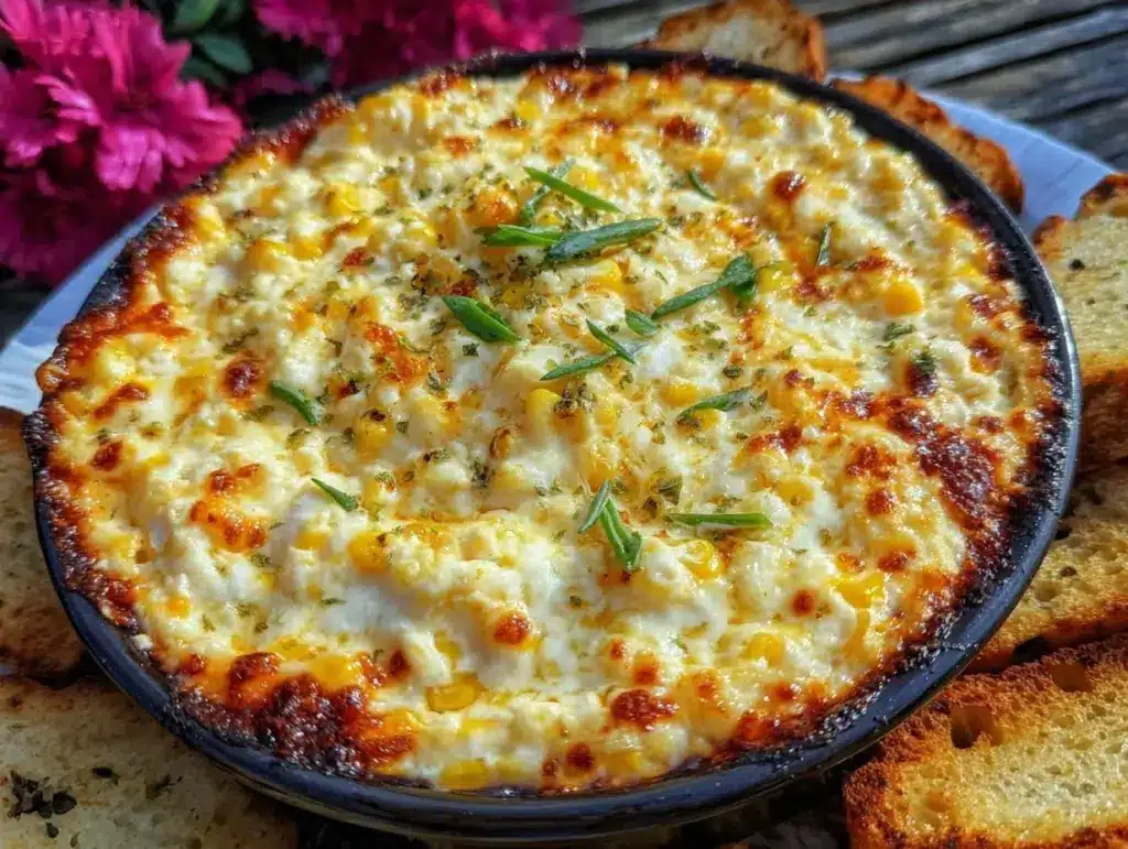 creamy hot corn dip with jalapeños - featured image