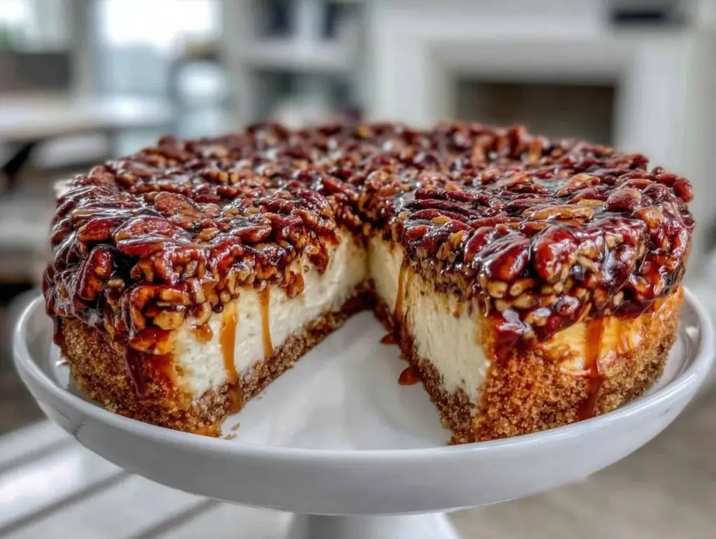 creamy pecan pie cheesecake - featured image