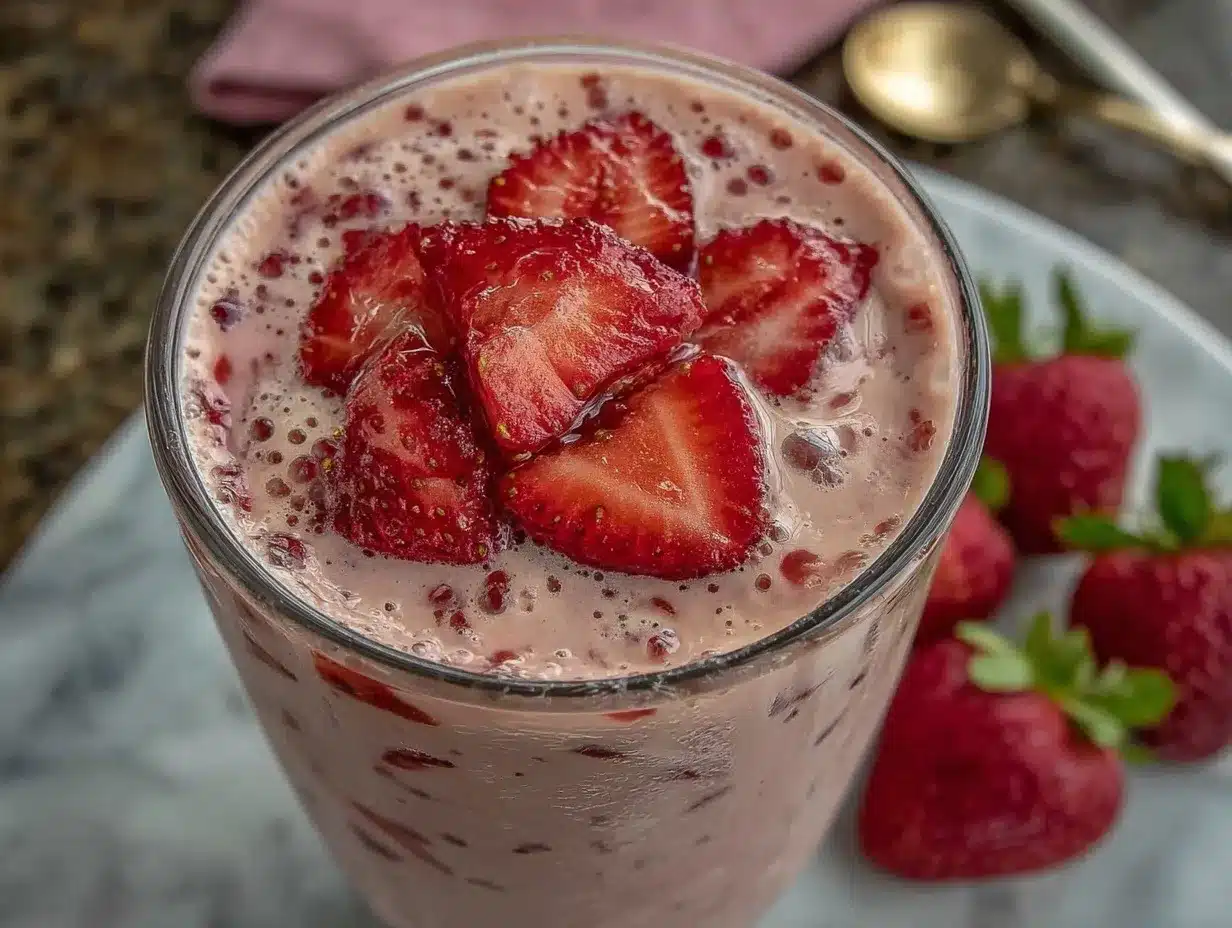 creamy pink strawberry milk preparation steps