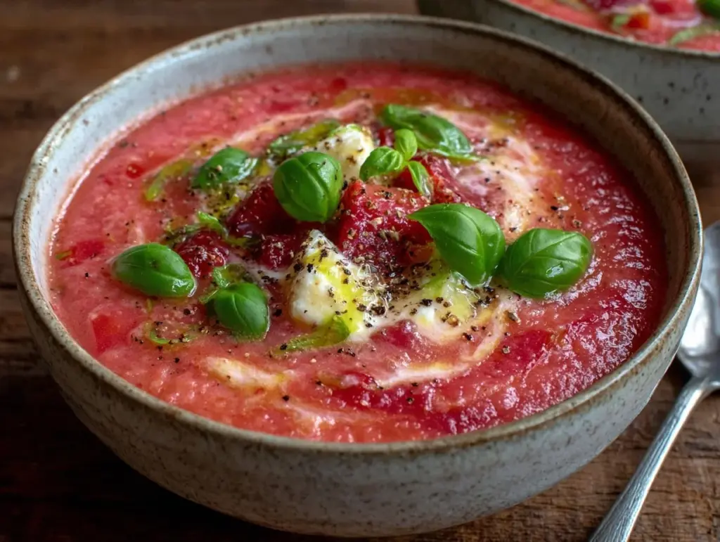 creamy tomato soup with strawberry twist - featured image