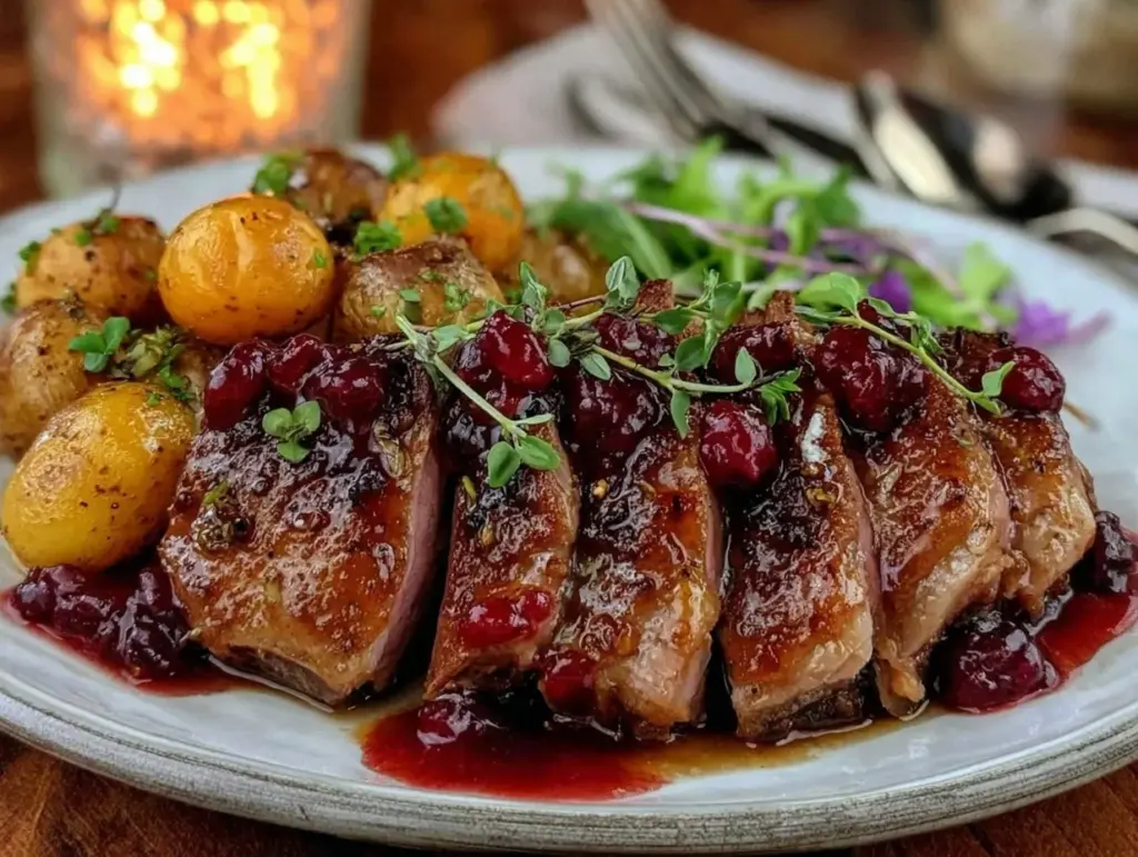 duck breast with cherry reduction - featured image