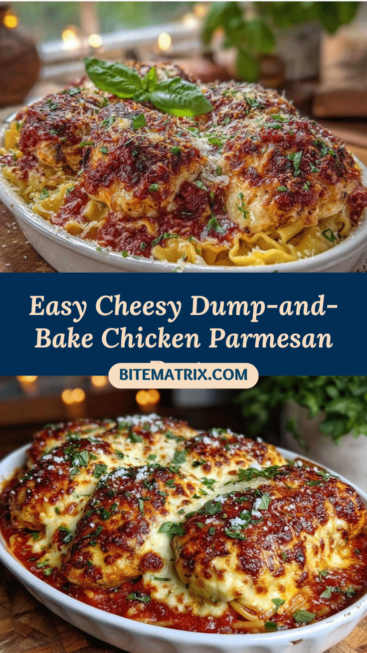 easy cheesy dump-and-bake chicken parmesan pasta recipe