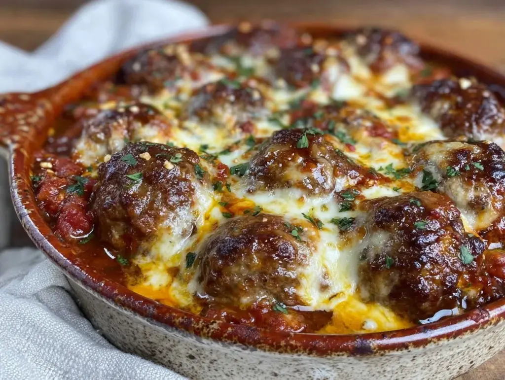 easy cheesy dump-and-bake meatball casserole - featured image