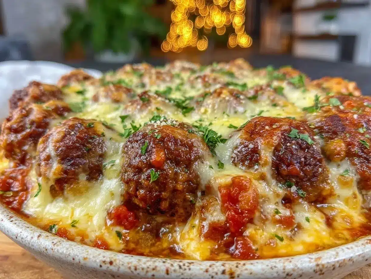 easy cheesy dump-and-bake meatball casserole preparation steps