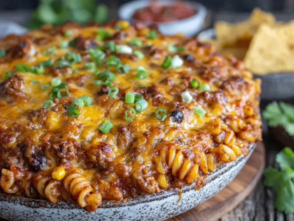 easy cheesy dump-and-bake taco pasta - featured image