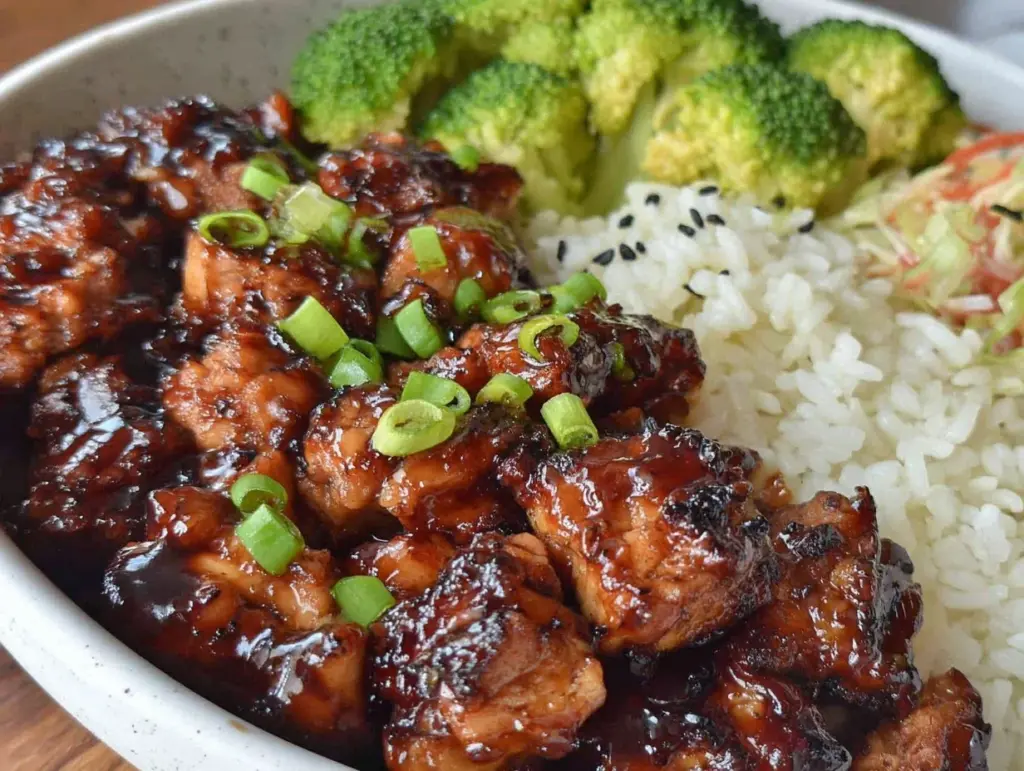 easy sticky teriyaki chicken bowls - featured image