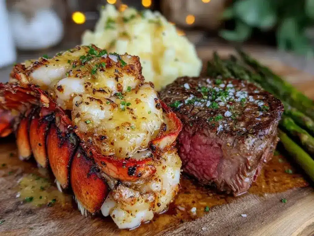 garlic butter lobster tail surf and turf - featured image